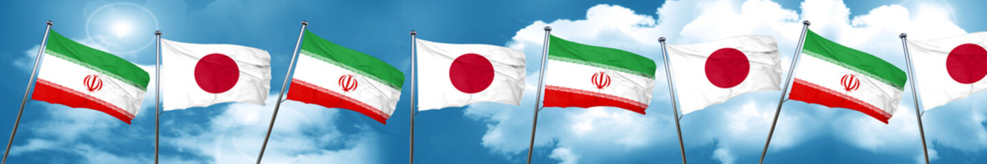 iran flag with Japan flag, 3D rendering