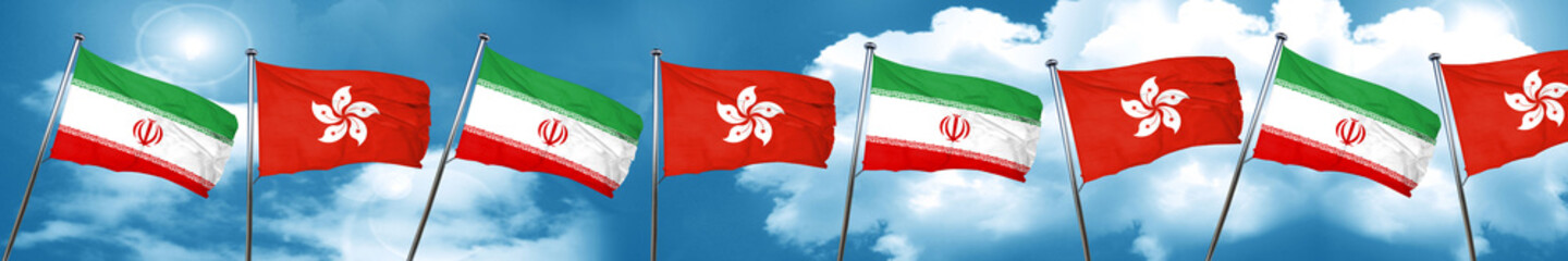 iran flag with Hong Kong flag, 3D rendering