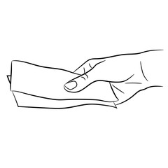 hand giving banknotes of monochrome vector illustration