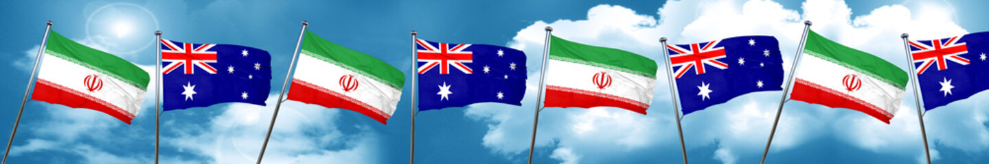 iran flag with Australia flag, 3D rendering