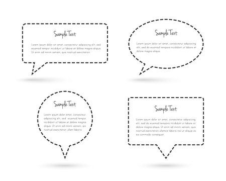 Speech bubbles with geometric shapes made of dotted dashed line