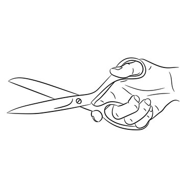 hand holding scissors of monochrome vector illustration