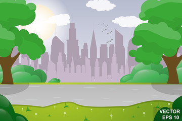 Fototapeta premium Cartoon cityscape. At home. Street. For your design.