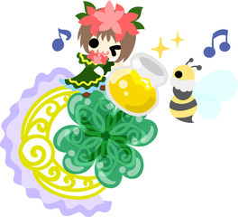 Illustration of clover jewel and cute little girl