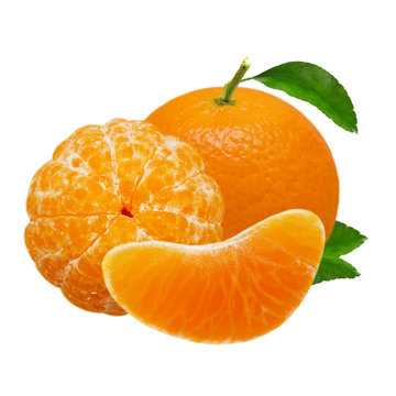 Tangerine orange fruits isolated on white background with clipping path