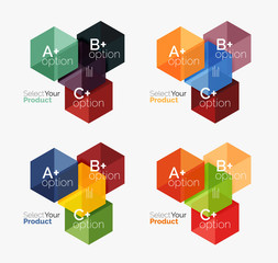 Set of business hexagon layouts with text and options