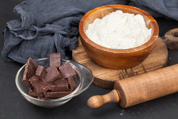 Cottage cheese in a wooden bowl. Useful and healthy eating. Diet.
