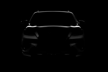 Studio shot of black car isolated on black background