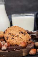 Nuts and oatmeal chocolate chip cookies delicious and healthy food.