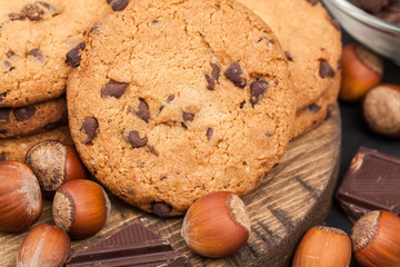 Nuts and oatmeal chocolate chip cookies delicious and healthy food.