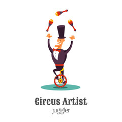 Circus juggler on a unicycle. Vector illustration. Isolated on a white background. © katedemian