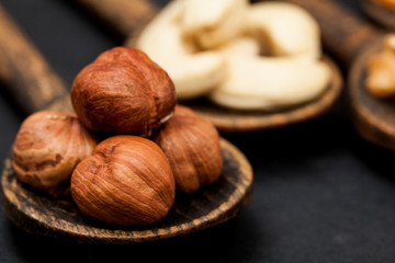 Nuts. A lot of. Different. Tasty and healthy food.