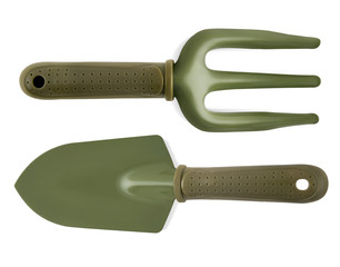 Garden tools set with hand Trowel and hand fork isolated on white background