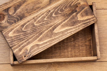 Wooden box. For package. View from above.