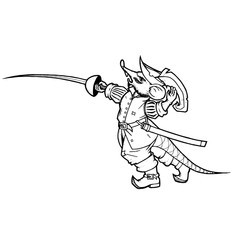 Fototapeta premium cartoon mouse swordsman character vector line art illustration