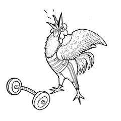 Fototapeta na wymiar cartoon rooster sportsman vector line art illustration