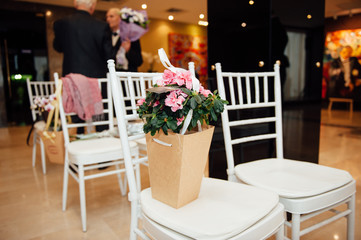 Beautiful bouquet of bright flowers in basket