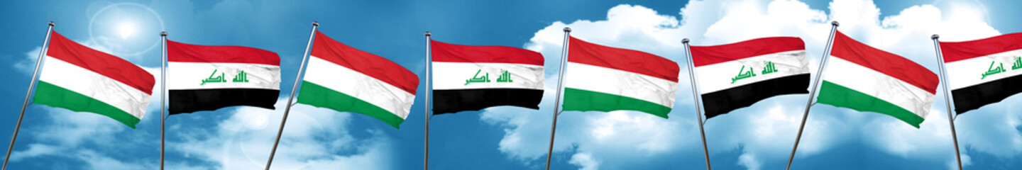 Fototapeta na wymiar Hungary flag with Iraq flag, 3D rendering