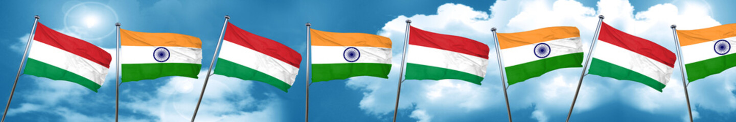Fototapeta na wymiar Hungary flag with India flag, 3D rendering