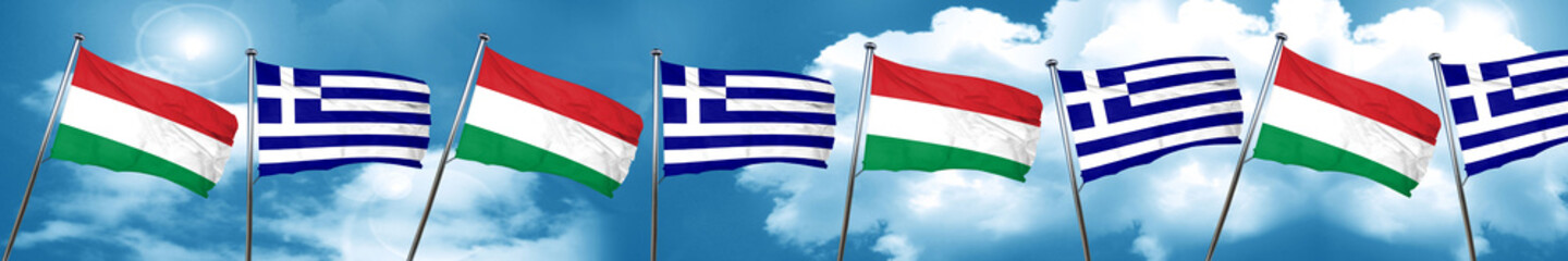 Hungary flag with Greece flag, 3D rendering