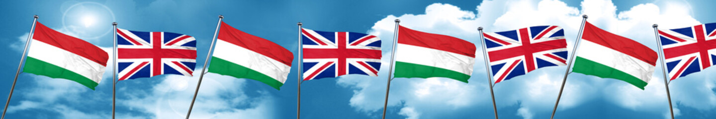 Fototapeta na wymiar Hungary flag with Great Britain flag, 3D rendering