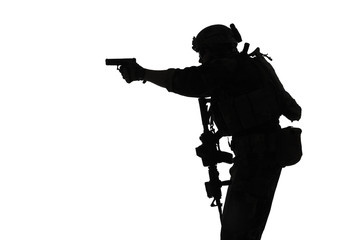 United states Marine Corps special operations command Marsoc raider with weapon aiming pistol....
