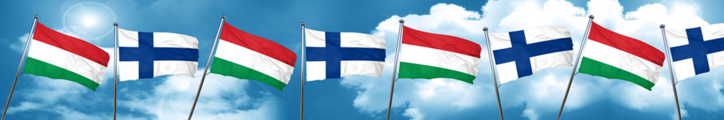 Hungary flag with Finland flag, 3D rendering