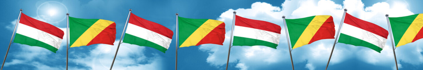 Hungary flag with congo flag, 3D rendering