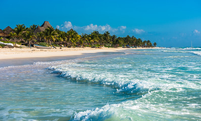 Caribbean beach panorama, Tulum, Mexico