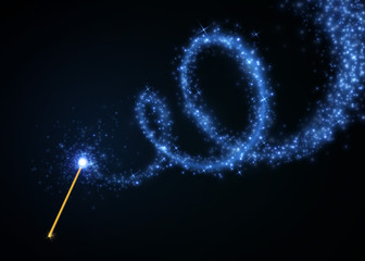 Golden magic wand with bright sparkles. Vector illustration.