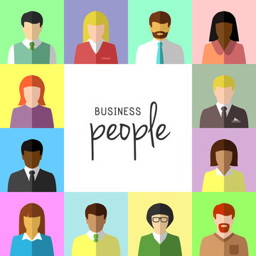 Business people as multiethnic man and woman in flat design