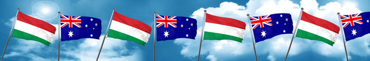 Hungary flag with Australia flag, 3D rendering