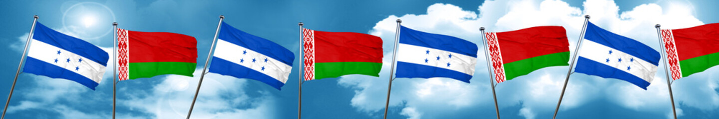 Honduras flag with Belarus flag, 3D rendering