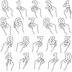 Hands holding numbers - line illustration 