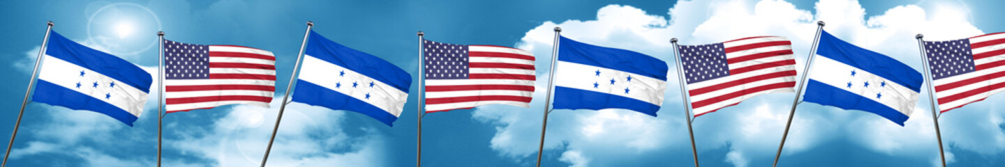 Honduras flag with American flag, 3D rendering