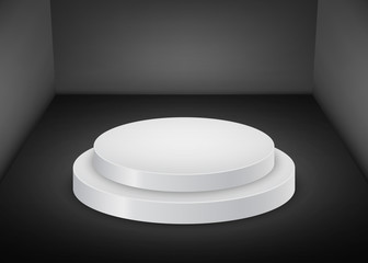 Vector round white podium background.
