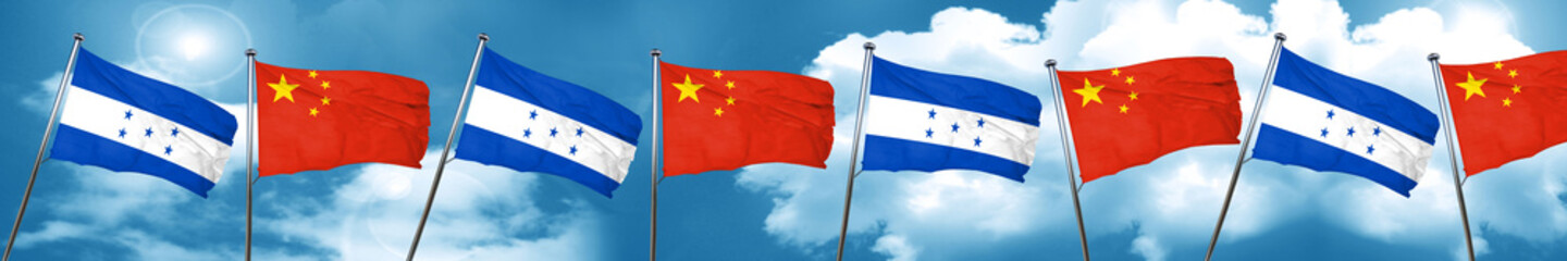 Honduras flag with China flag, 3D rendering