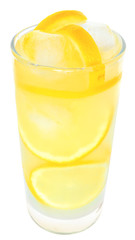 Lemonade with ice cubes and lemon isolated