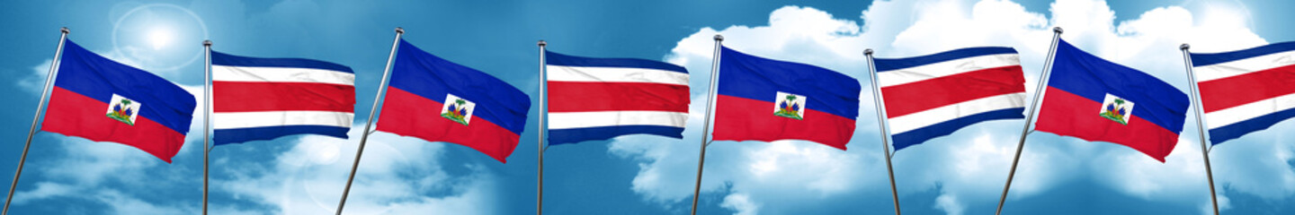 Haiti flag with Costa Rica flag, 3D rendering