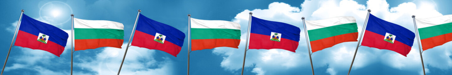 Haiti flag with Bulgaria flag, 3D rendering