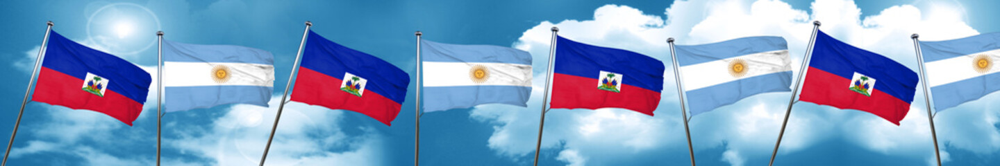 Haiti flag with Argentine flag, 3D rendering