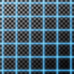 Vector illustration of neon grid, isolated on transparent background.