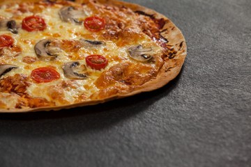 Delicious italian pizza served on grey background