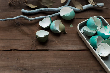 Blue tinted egg shells - minimalist Easter composition