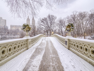 Bow bridge Central Park during snow storm © John Anderson