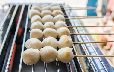 pork ball grill Thailand street food Soft-focus image