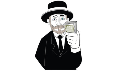 mustache man holding bank note