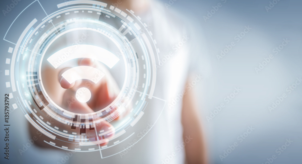 Aufkleber businessman using free wifi hotspot interface 3d rendering