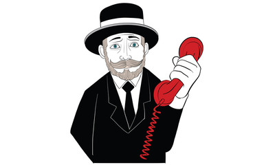 mustache man holding telephone