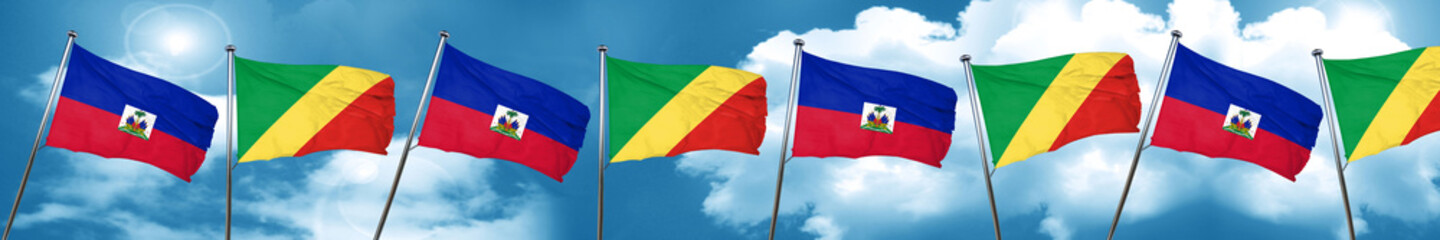 Haiti flag with congo flag, 3D rendering